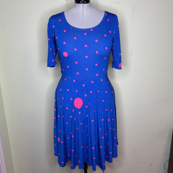 LLR Blue and Pink Polka Dot Amelia Dress - Picture 1 of 3